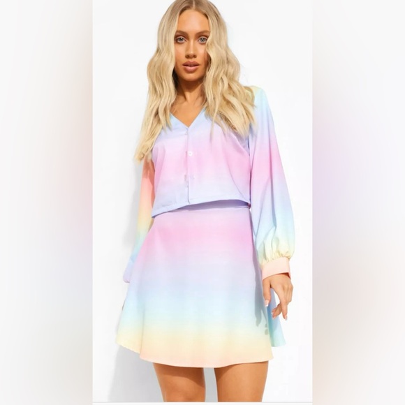 Boohoo Dresses & Skirts - Boohoo Pastel Rainbow Ombre Skirt Set
